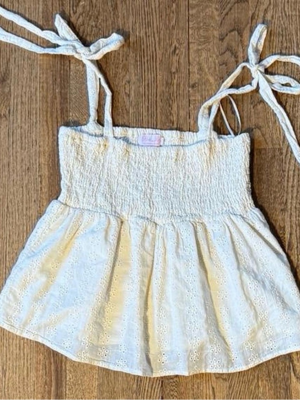 Pink Lily White Eyelet Tie-Shoulder Kids Sundress